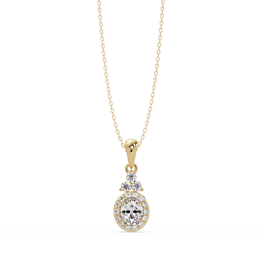 Oval Cut Lab Grown Diamond Halo Pendant Necklace - HIGHCARAT DIAMONDS