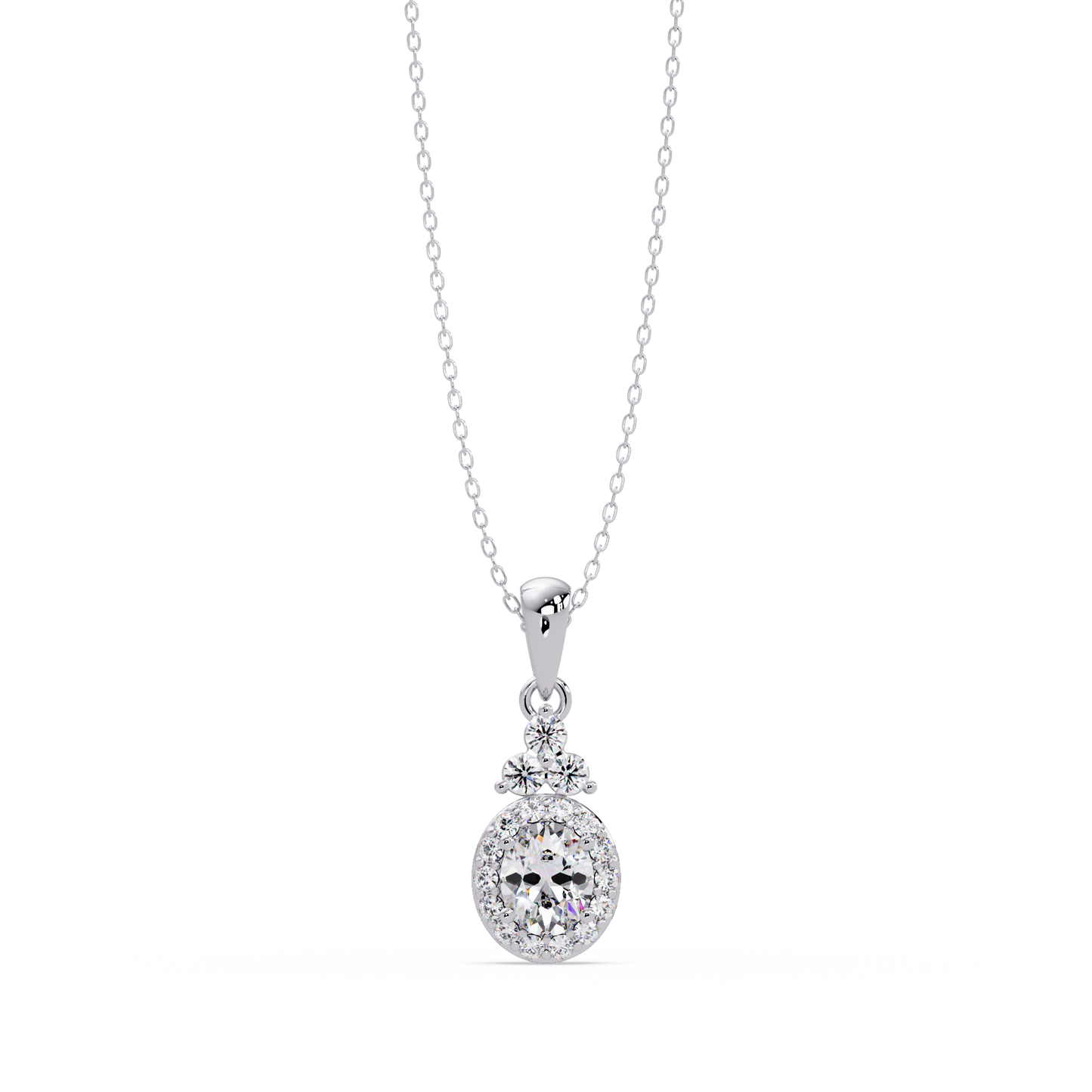 Oval Cut Lab Grown Diamond Halo Pendant Necklace - HIGHCARAT DIAMONDS