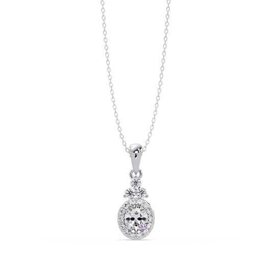 Oval Cut Lab Grown Diamond Halo Pendant Necklace - HIGHCARAT DIAMONDS