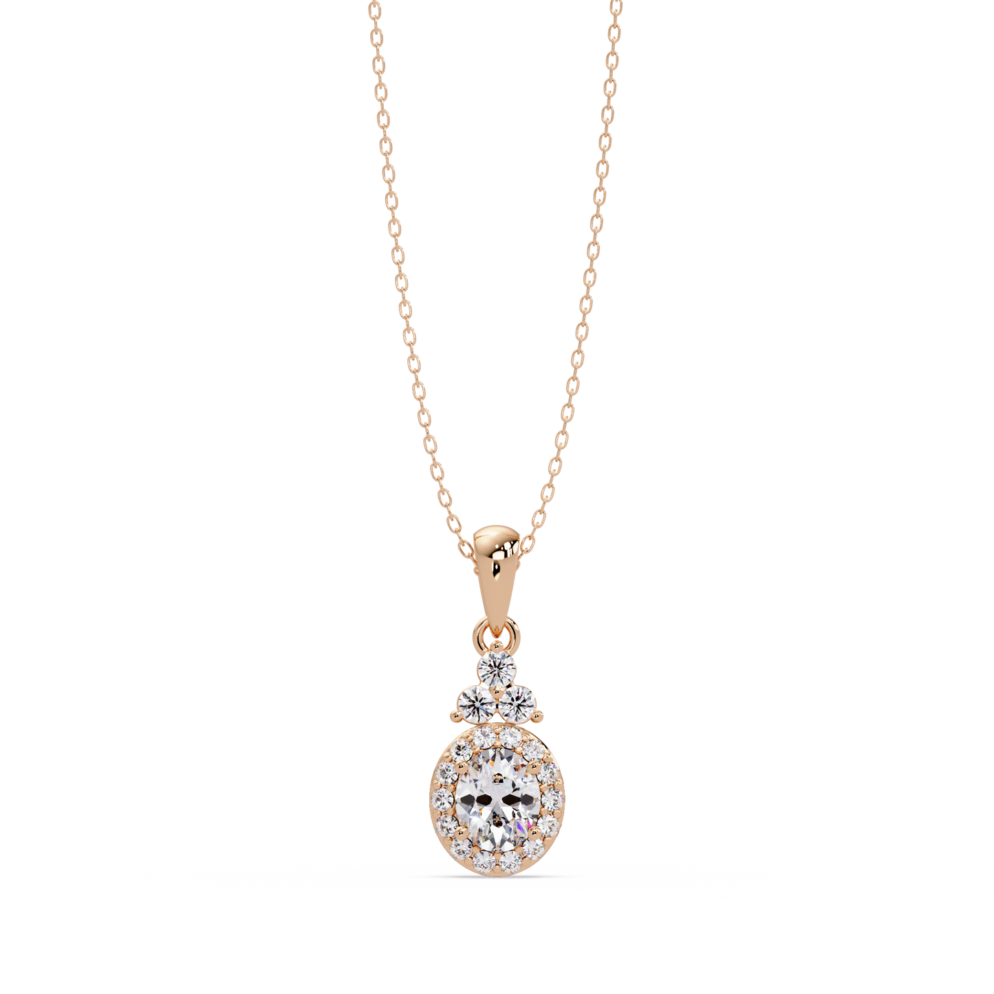 Oval Cut Lab Grown Diamond Halo Pendant Necklace - HIGHCARAT DIAMONDS