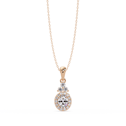 Oval Cut Lab Grown Diamond Halo Pendant Necklace - HIGHCARAT DIAMONDS