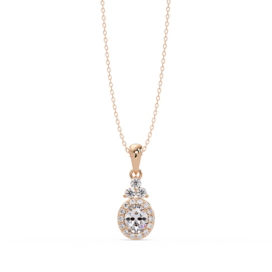 Oval Cut Lab Grown Diamond Halo Pendant Necklace - HIGHCARAT DIAMONDS