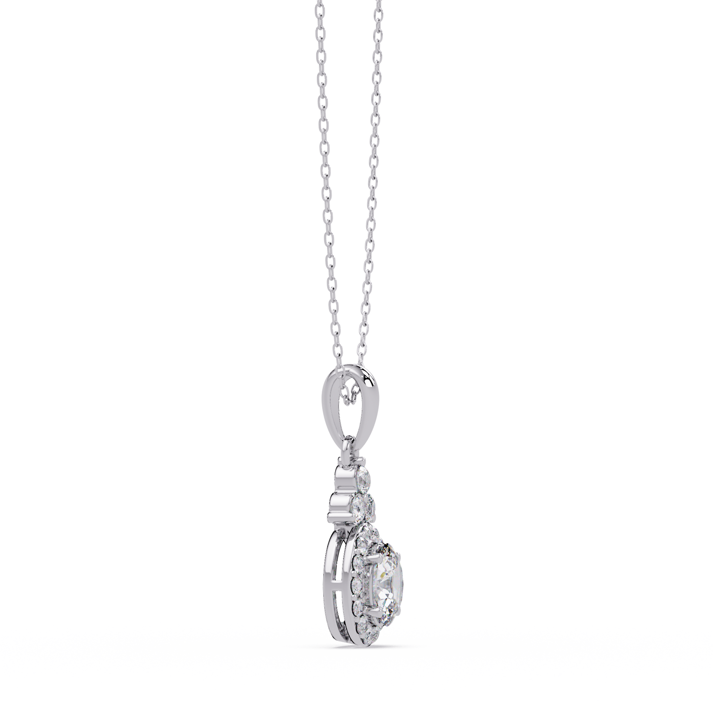 Oval Cut Lab Grown Diamond Halo Pendant Necklace - HIGHCARAT DIAMONDS