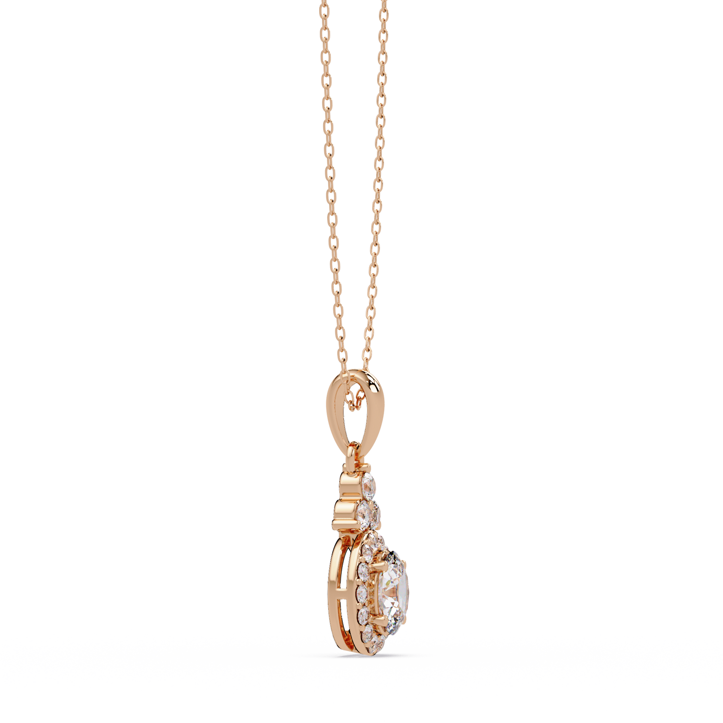 Oval Cut Lab Grown Diamond Halo Pendant Necklace - HIGHCARAT DIAMONDS