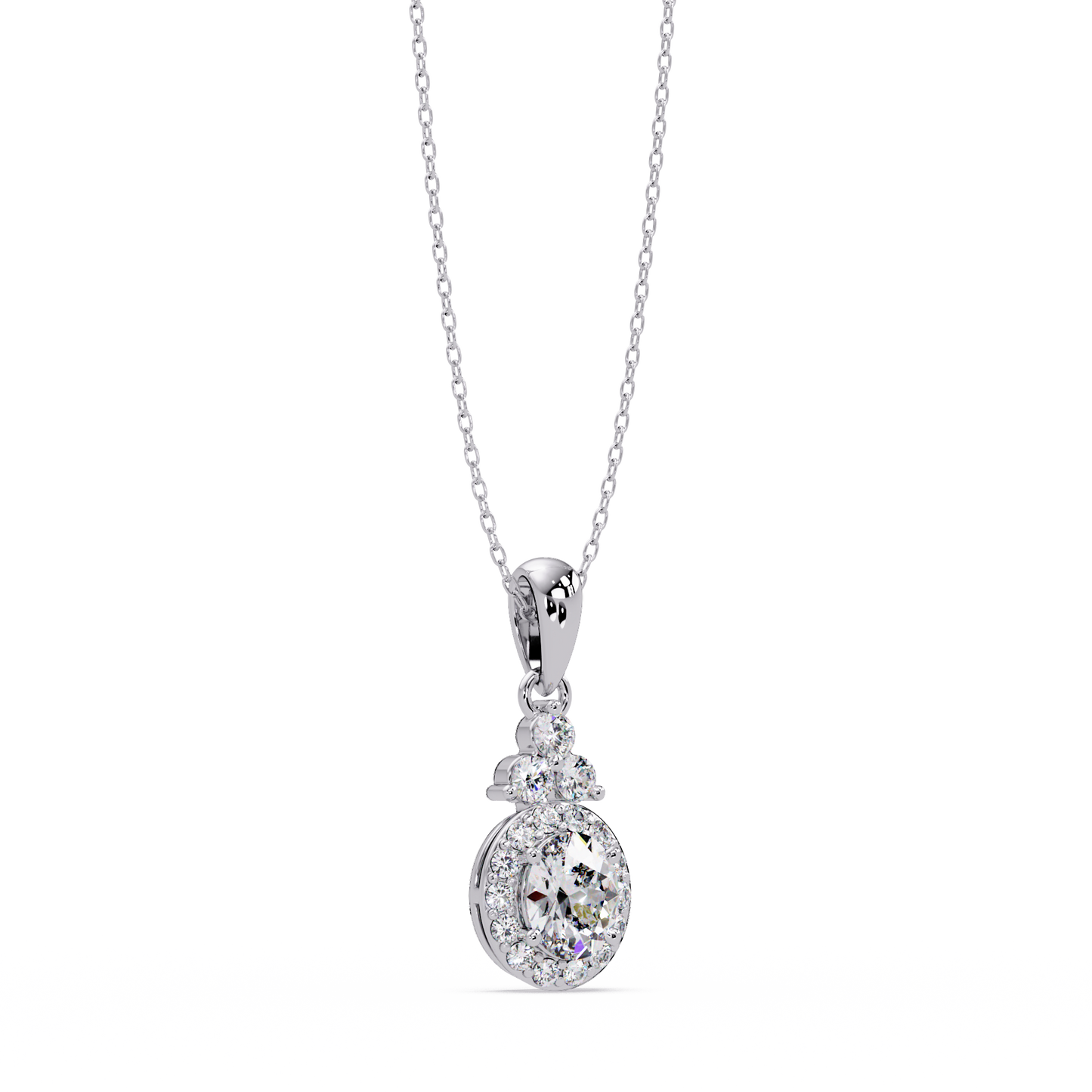 Oval Cut Lab Grown Diamond Halo Pendant Necklace - HIGHCARAT DIAMONDS