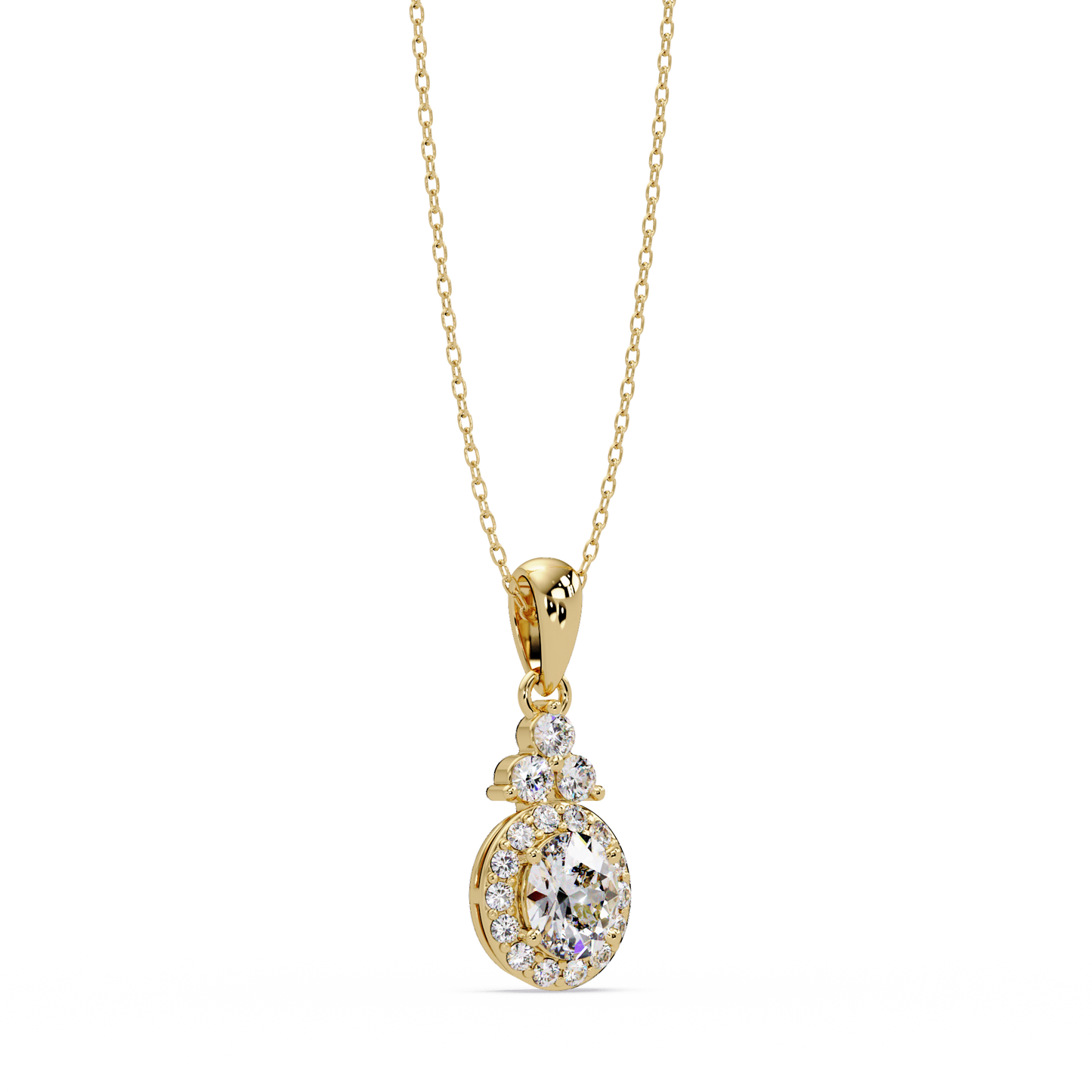Oval Cut Lab Grown Diamond Halo Pendant Necklace - HIGHCARAT DIAMONDS