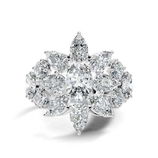 3.55Ct Oval, Pear and Round Cut Top Grade Diamond Antique Delicate Vintage Bridesmaid Ring For Women's - HIGHCARAT DIAMONDS