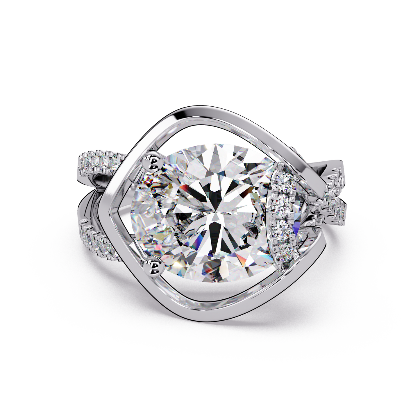 Oval Cut Lab Grown Diamond Open Frame Side Accent Ring - HIGHCARAT DIAMONDS