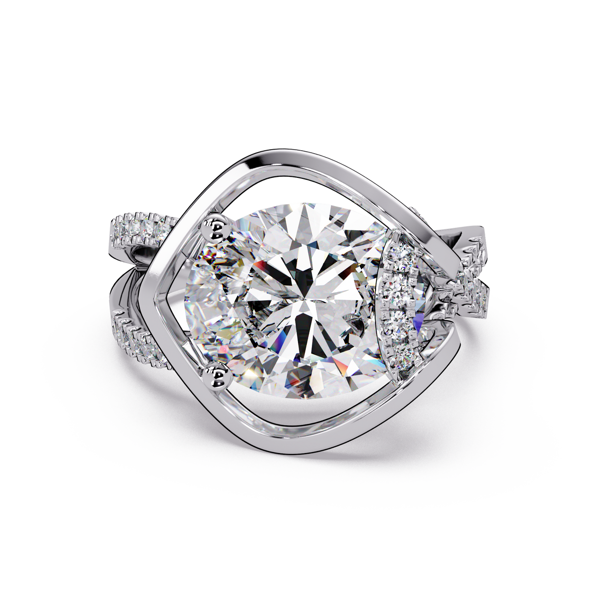 Oval Cut Lab Grown Diamond Open Frame Side Accent Ring - HIGHCARAT DIAMONDS