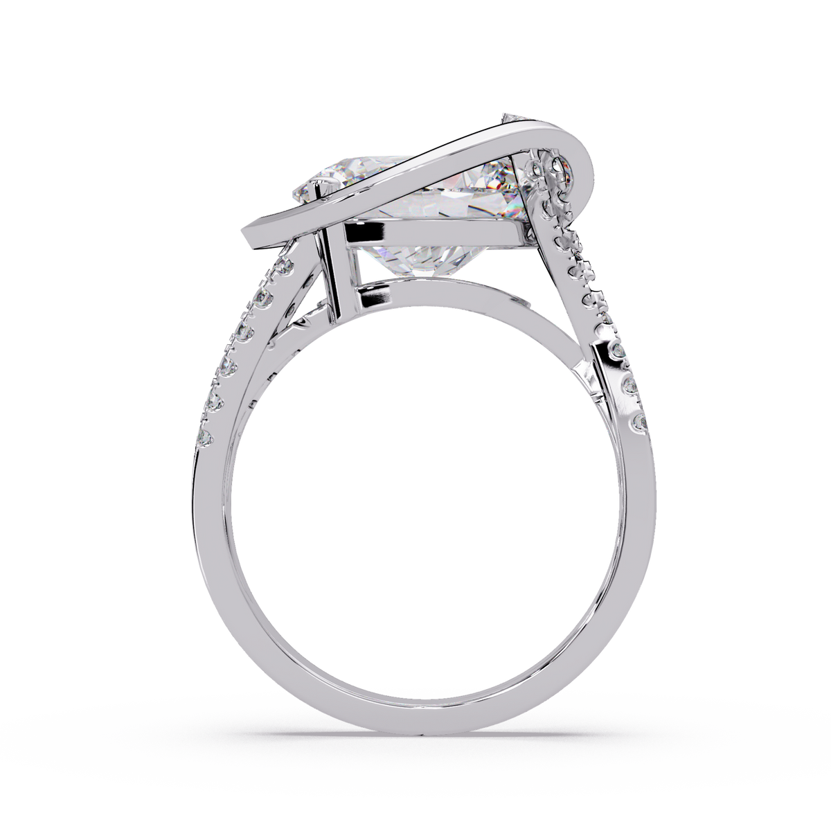 Oval Cut Lab Grown Diamond Open Frame Side Accent Ring - HIGHCARAT DIAMONDS
