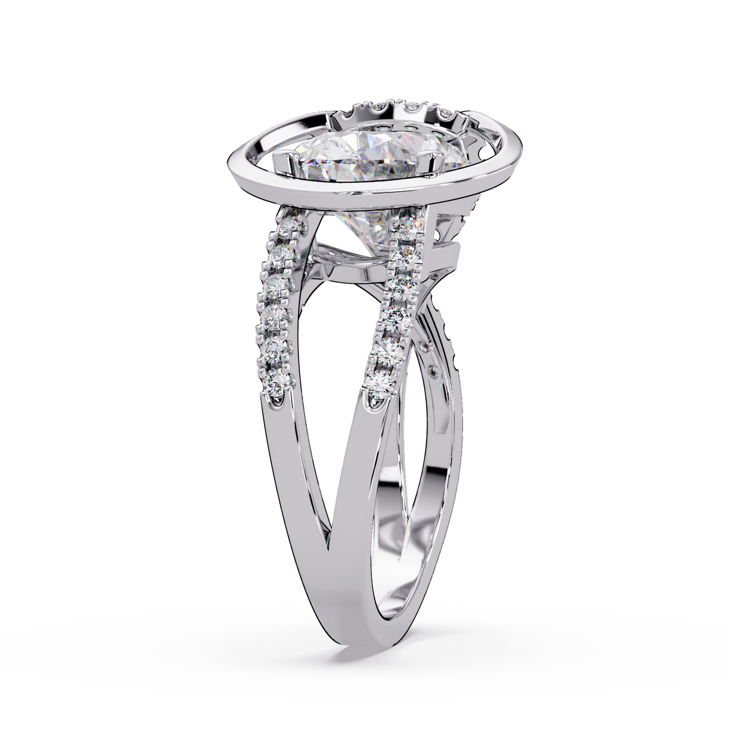 Oval Cut Lab Grown Diamond Open Frame Side Accent Ring - HIGHCARAT DIAMONDS