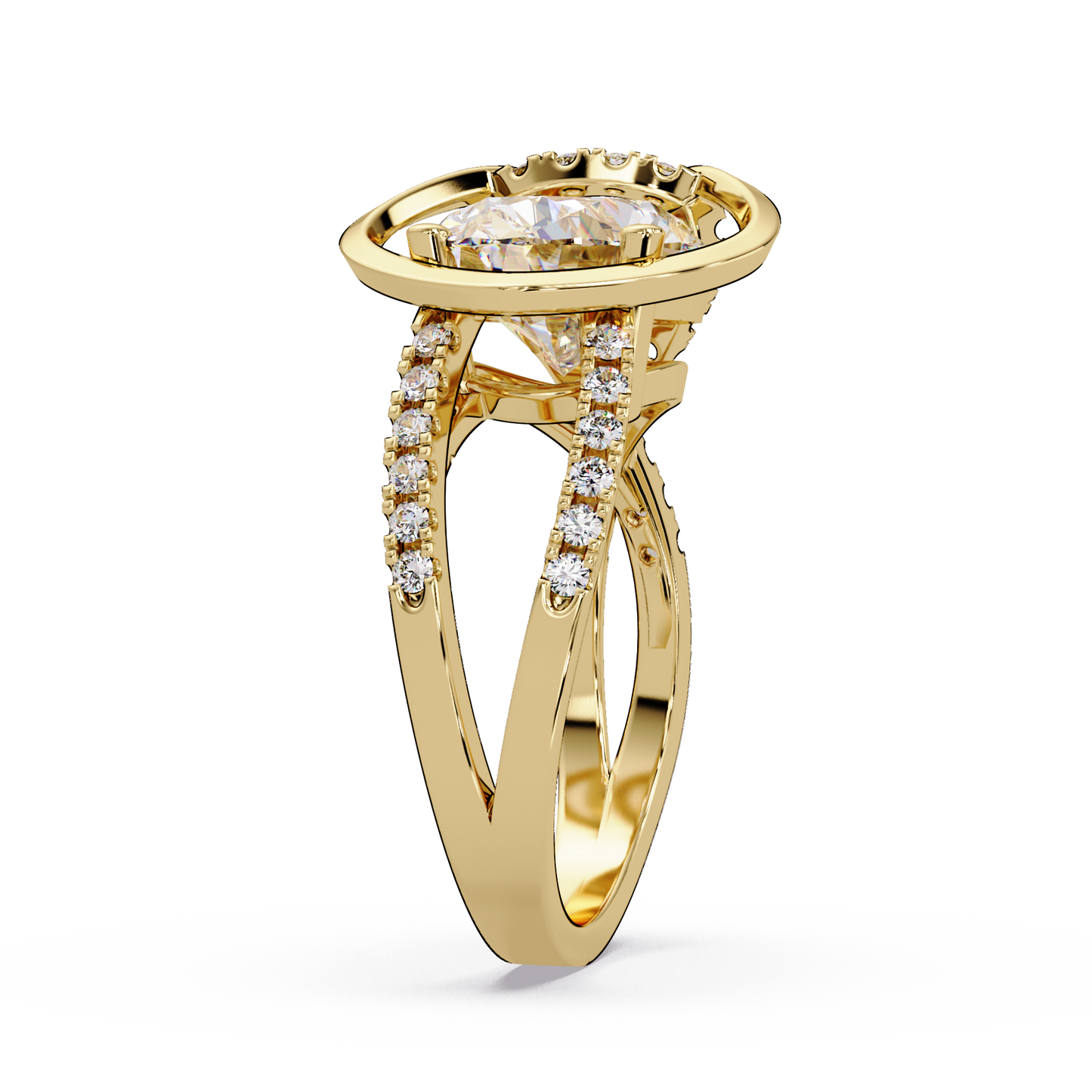 Oval Cut Lab Grown Diamond Open Frame Side Accent Ring - HIGHCARAT DIAMONDS