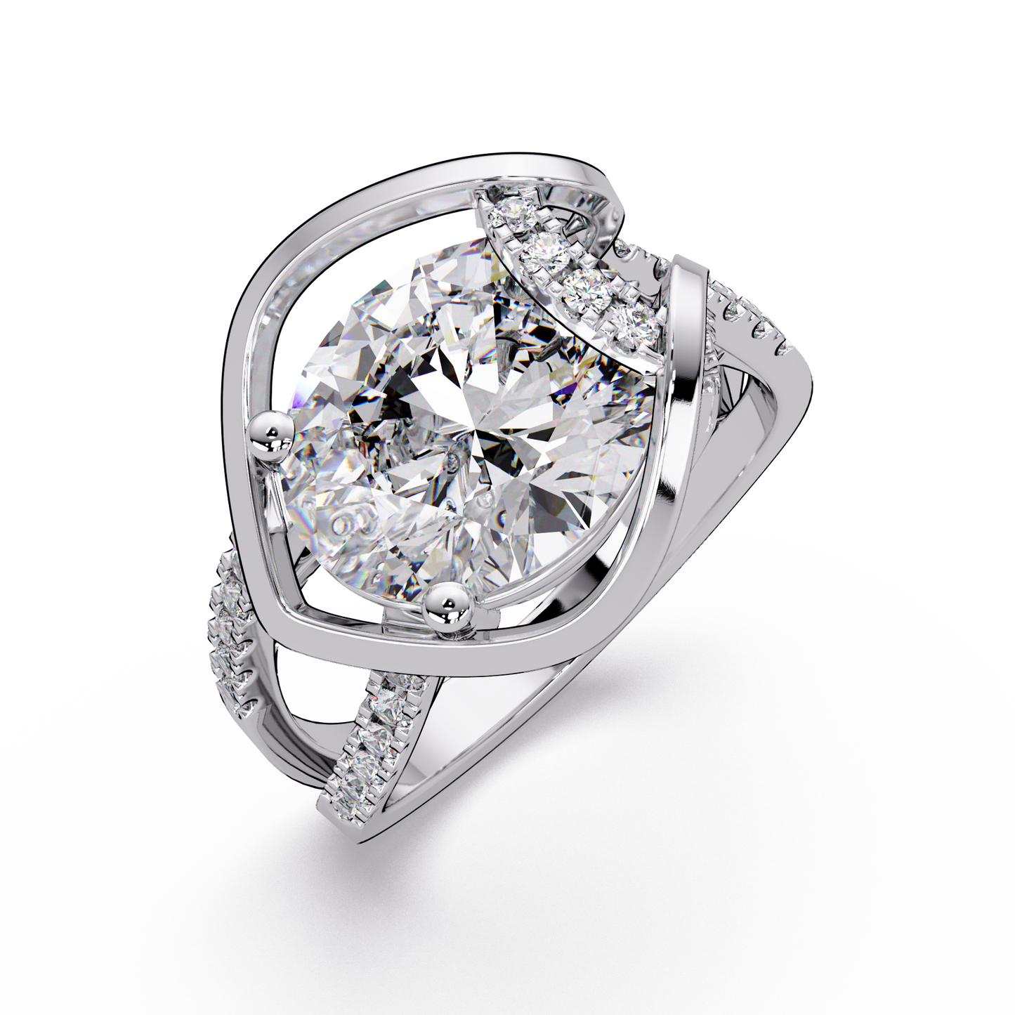 Oval Cut Lab Grown Diamond Open Frame Side Accent Ring - HIGHCARAT DIAMONDS