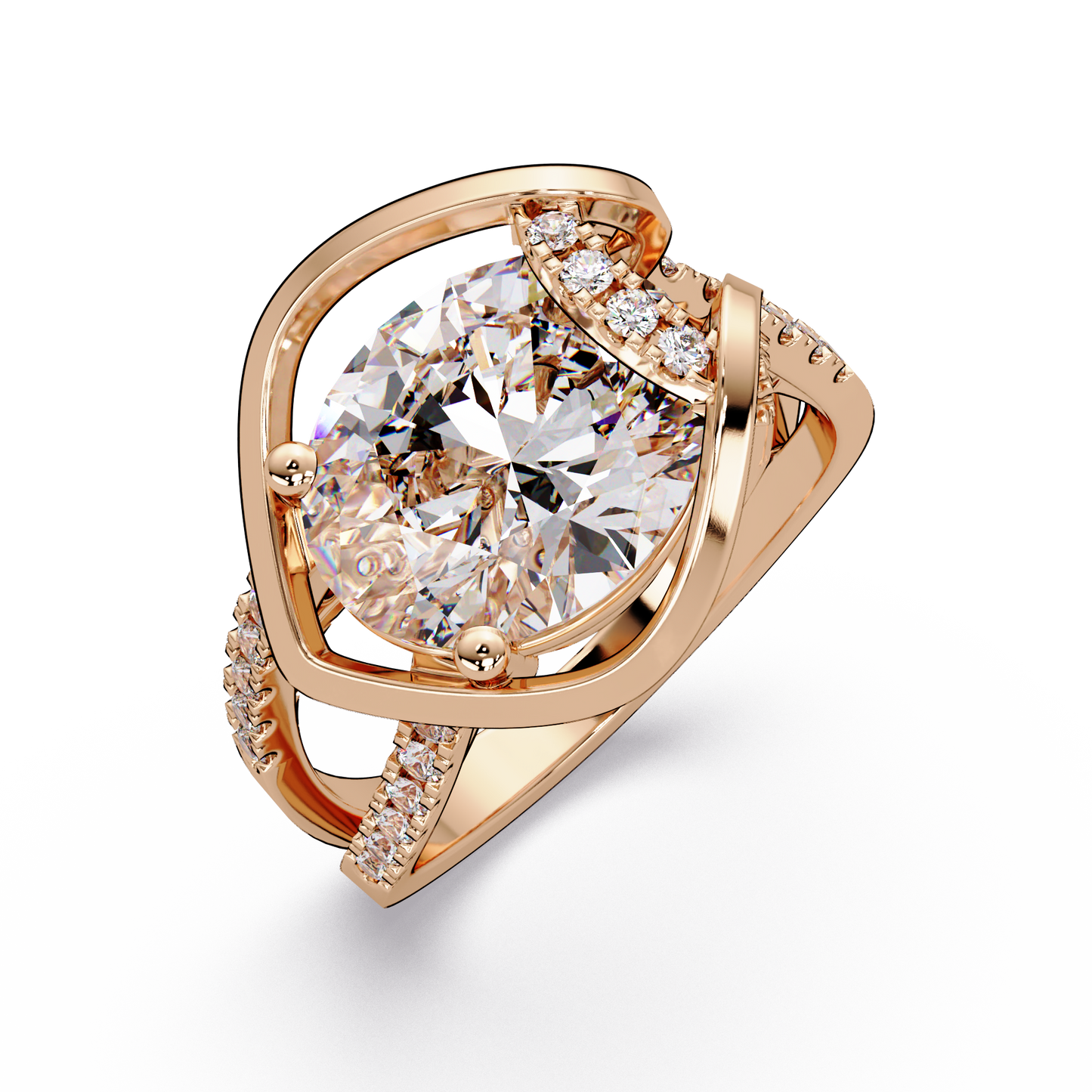 Oval Cut Lab Grown Diamond Open Frame Side Accent Ring - HIGHCARAT DIAMONDS