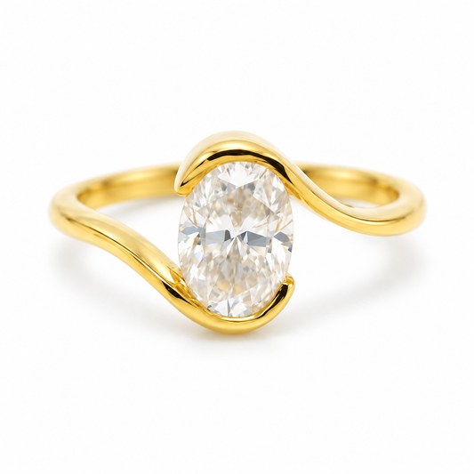 Oval Cut Lab Grown Diamond Solitaire Ring in 14k Yellow Gold