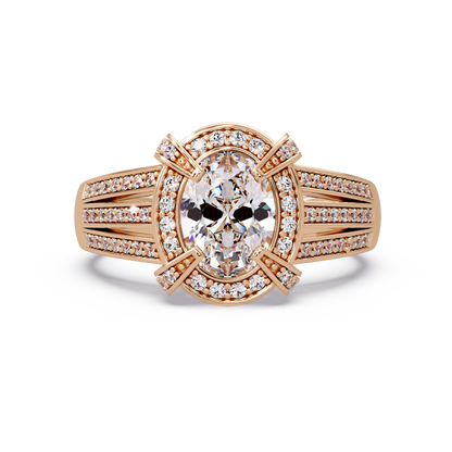 Oval Cut Lab Grown Diamond Split Band Halo Ring - HIGHCARAT DIAMONDS