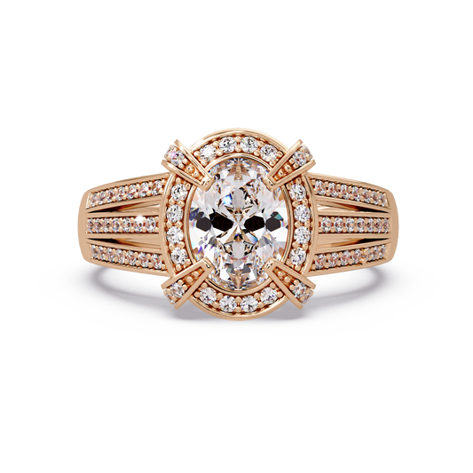 Oval Cut Lab Grown Diamond Split Band Halo Ring - HIGHCARAT DIAMONDS