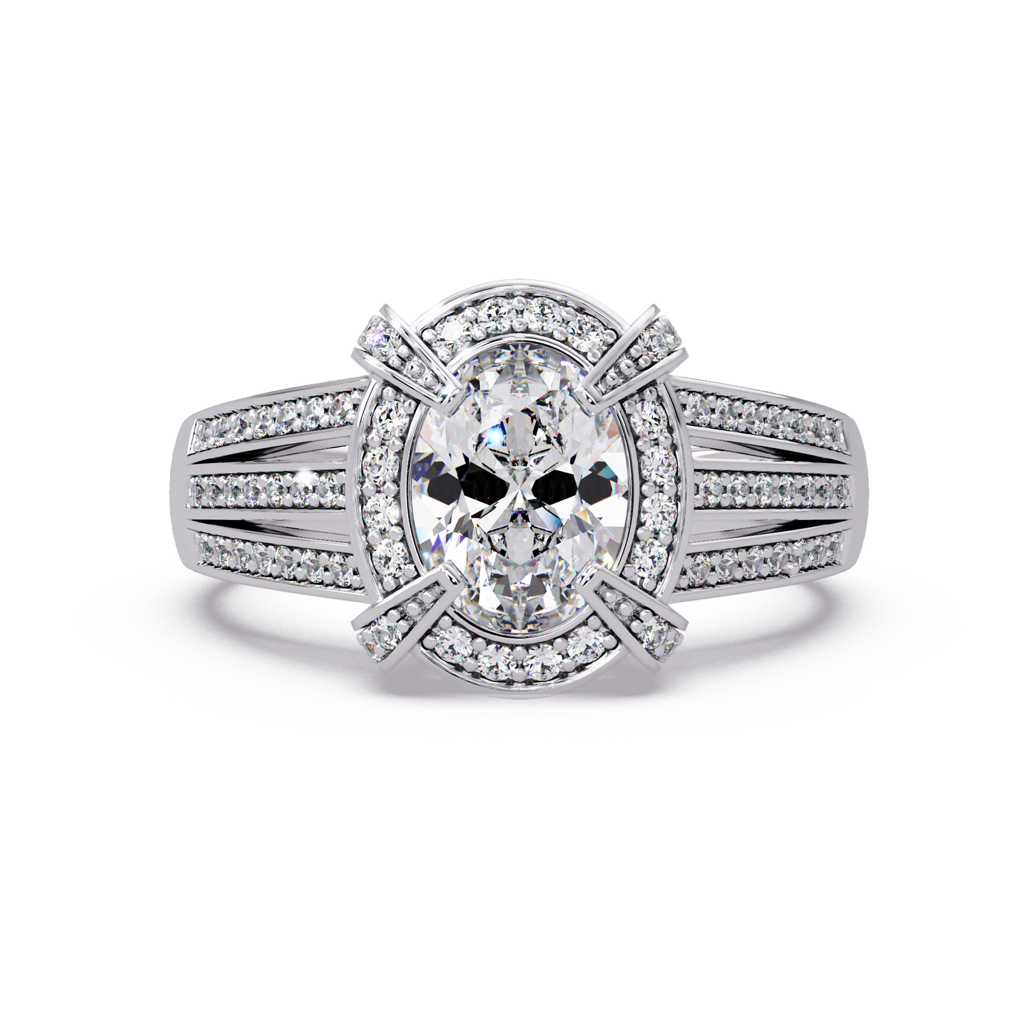 Oval Cut Lab Grown Diamond Split Band Halo Ring - HIGHCARAT DIAMONDS