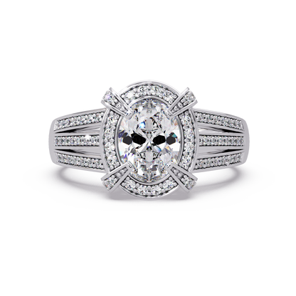 Oval Cut Lab Grown Diamond Split Band Halo Ring - HIGHCARAT DIAMONDS