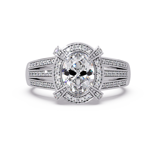 Oval Cut Lab Grown Diamond Split Band Halo Ring - HIGHCARAT DIAMONDS