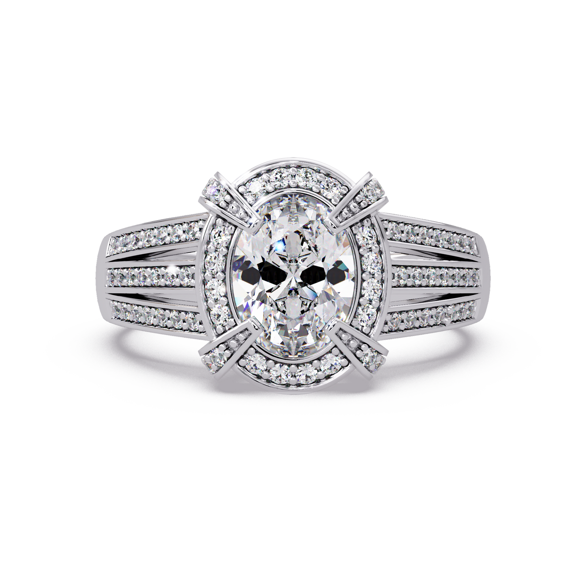 Oval Cut Lab Grown Diamond Split Band Halo Ring - HIGHCARAT DIAMONDS