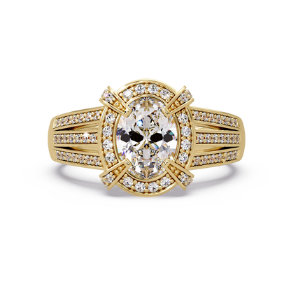 Oval Cut Lab Grown Diamond Split Band Halo Ring - HIGHCARAT DIAMONDS