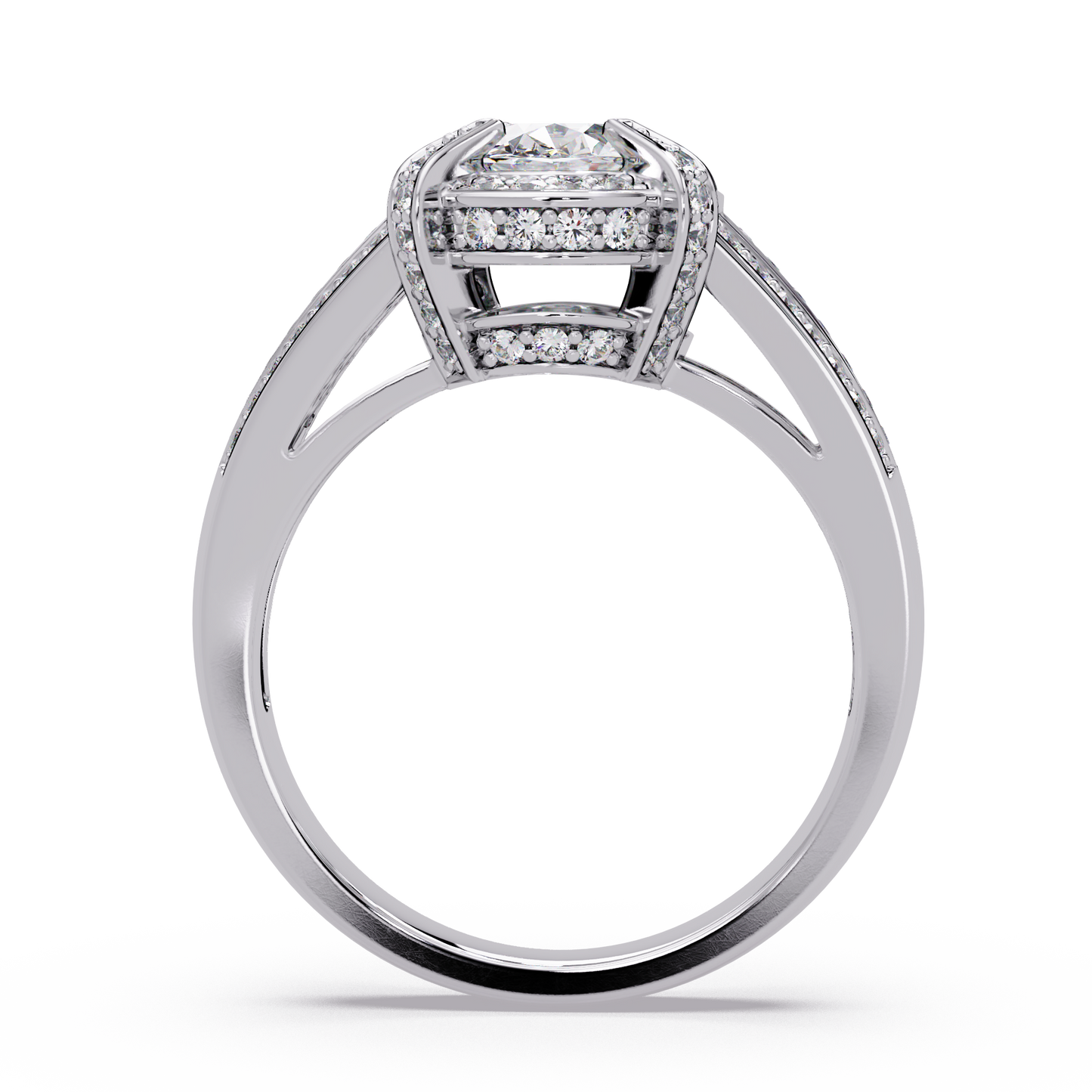 Oval Cut Lab Grown Diamond Split Band Halo Ring - HIGHCARAT DIAMONDS