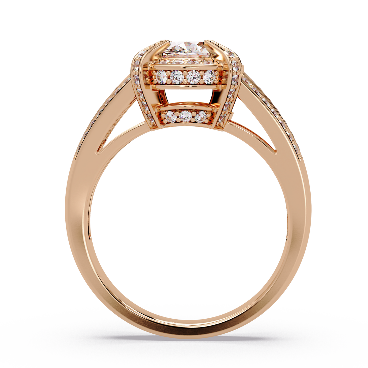 Oval Cut Lab Grown Diamond Split Band Halo Ring - HIGHCARAT DIAMONDS