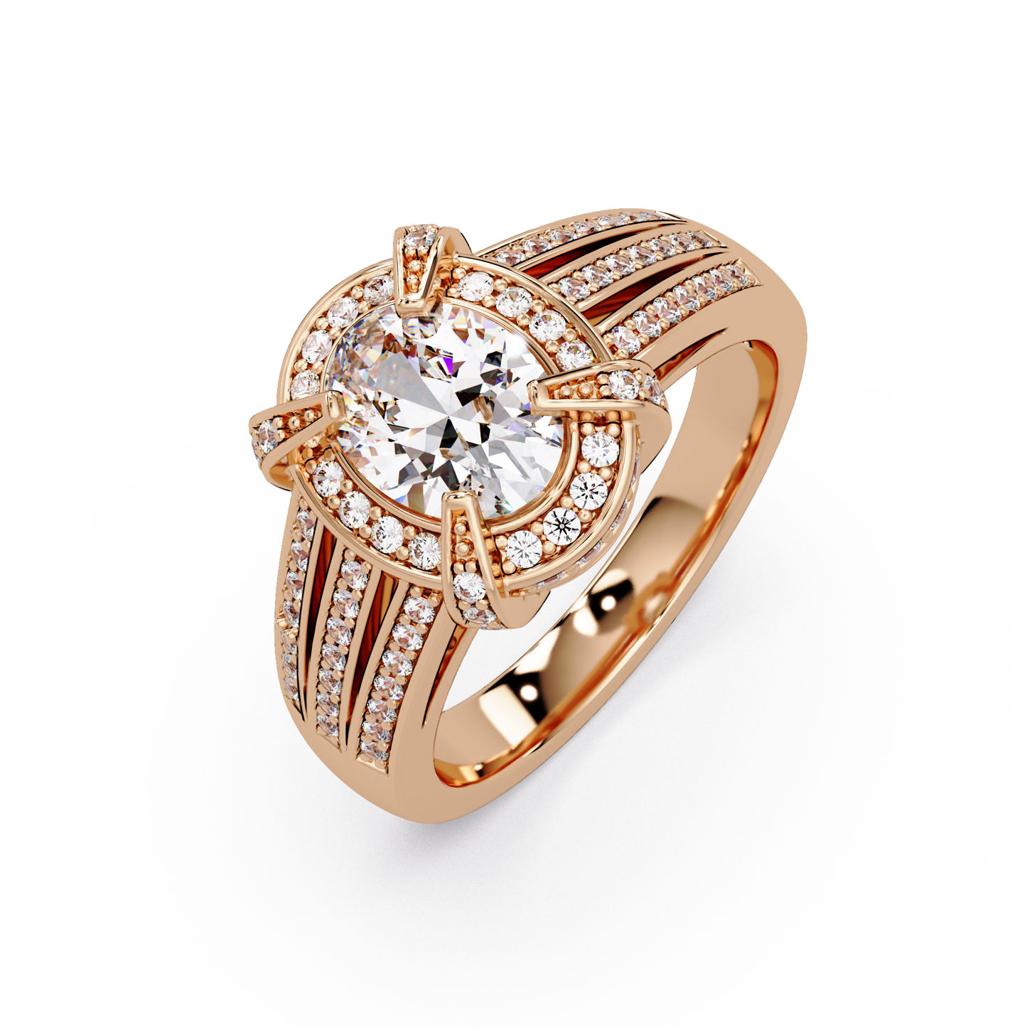 Oval Cut Lab Grown Diamond Split Band Halo Ring - HIGHCARAT DIAMONDS