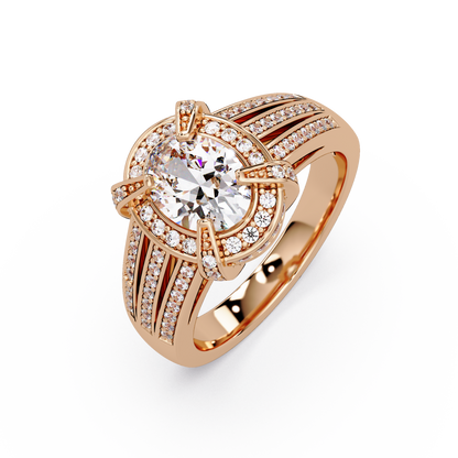Oval Cut Lab Grown Diamond Split Band Halo Ring - HIGHCARAT DIAMONDS