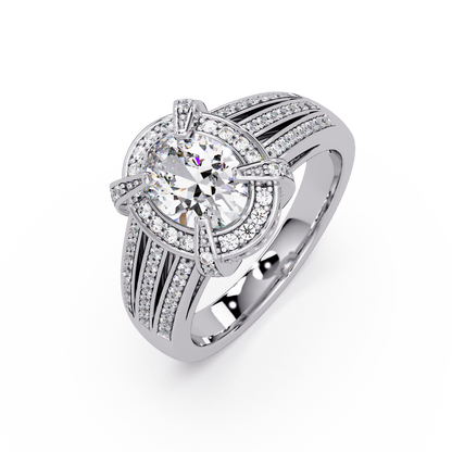 Oval Cut Lab Grown Diamond Split Band Halo Ring - HIGHCARAT DIAMONDS