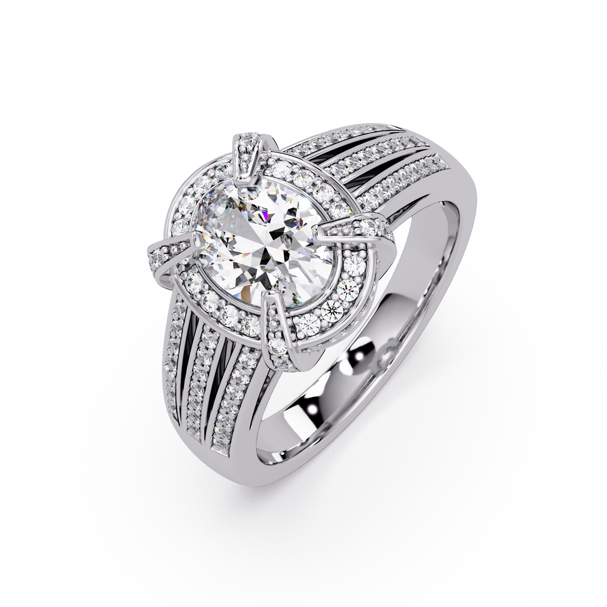 Oval Cut Lab Grown Diamond Split Band Halo Ring - HIGHCARAT DIAMONDS