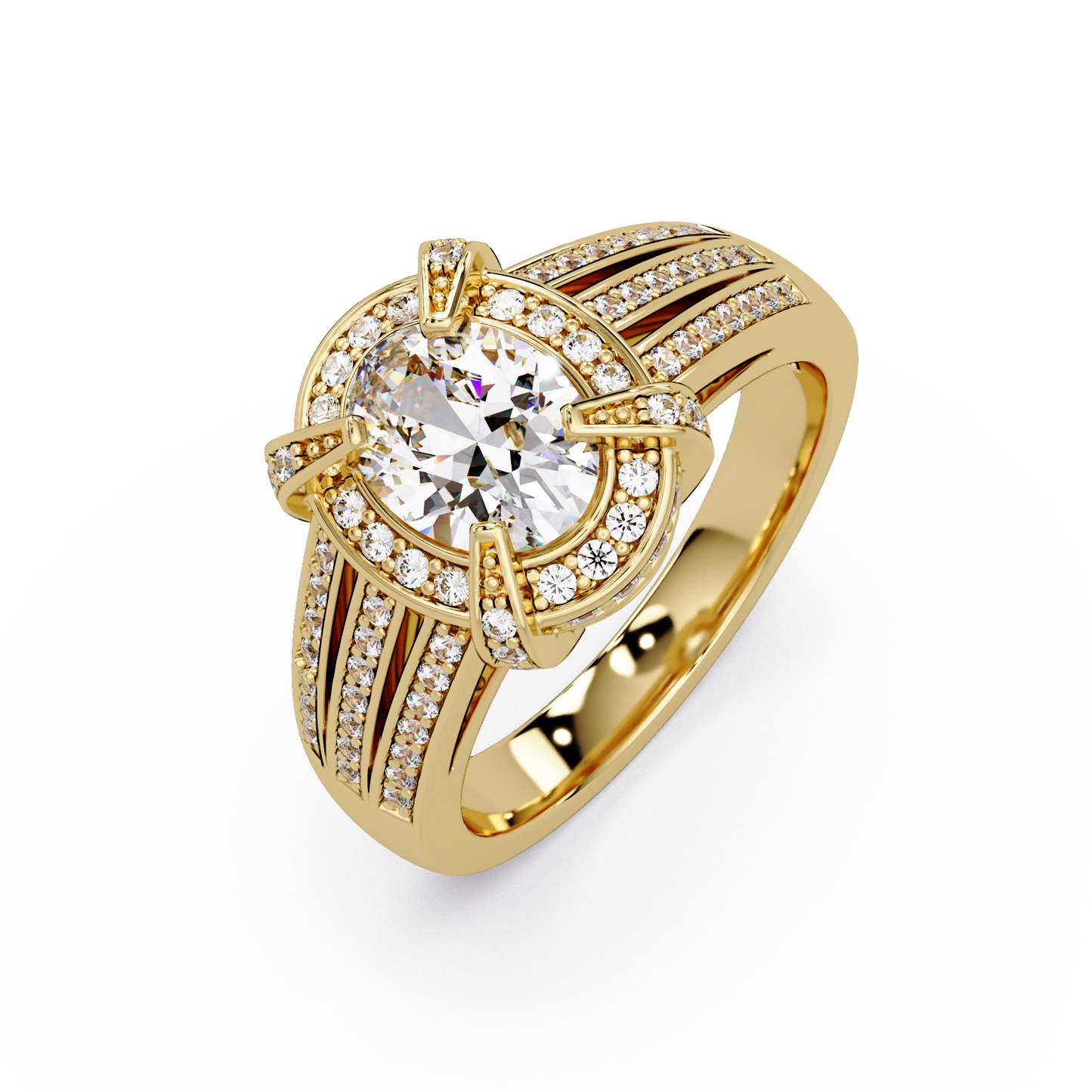 Oval Cut Lab Grown Diamond Split Band Halo Ring - HIGHCARAT DIAMONDS