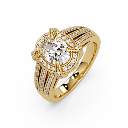 Oval Cut Lab Grown Diamond Split Band Halo Ring - HIGHCARAT DIAMONDS