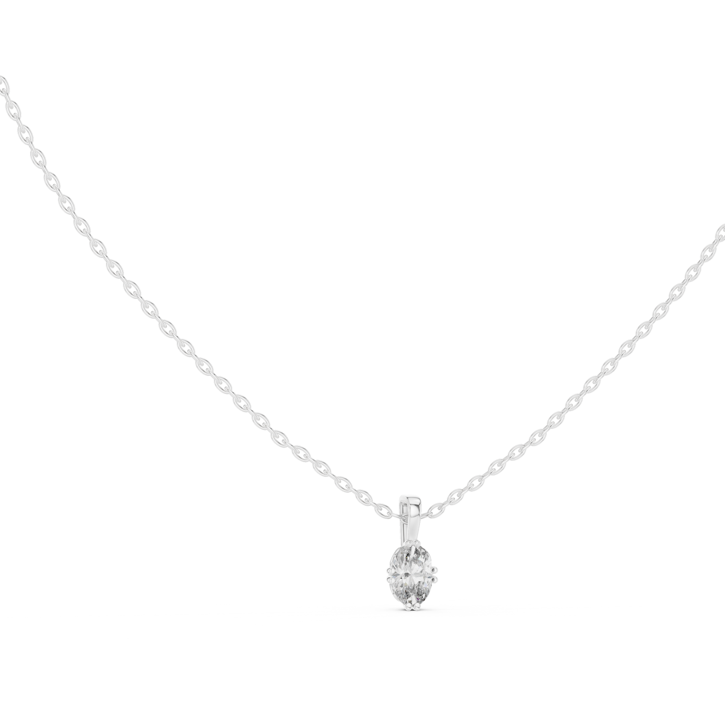 Colorless Oval Labgrown Diamond Solitaire Pendant For Women In 14K solid white Gold - HIGHCARAT DIAMONDS