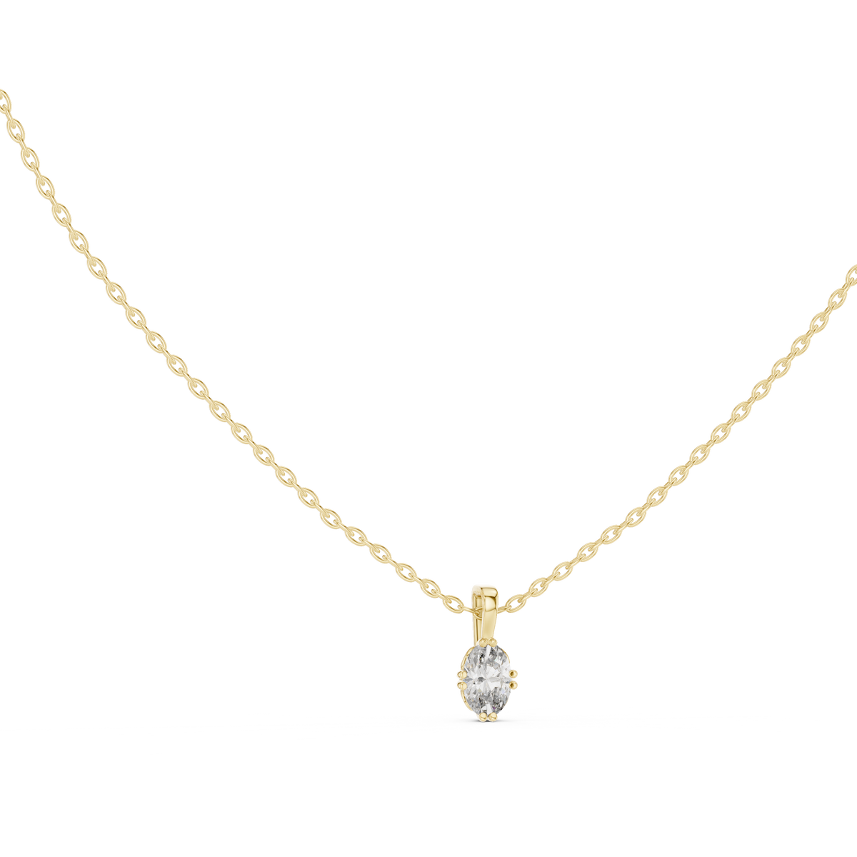 Oval Cut Solitaire 14K Solid Gold Diamond Pendant Front View