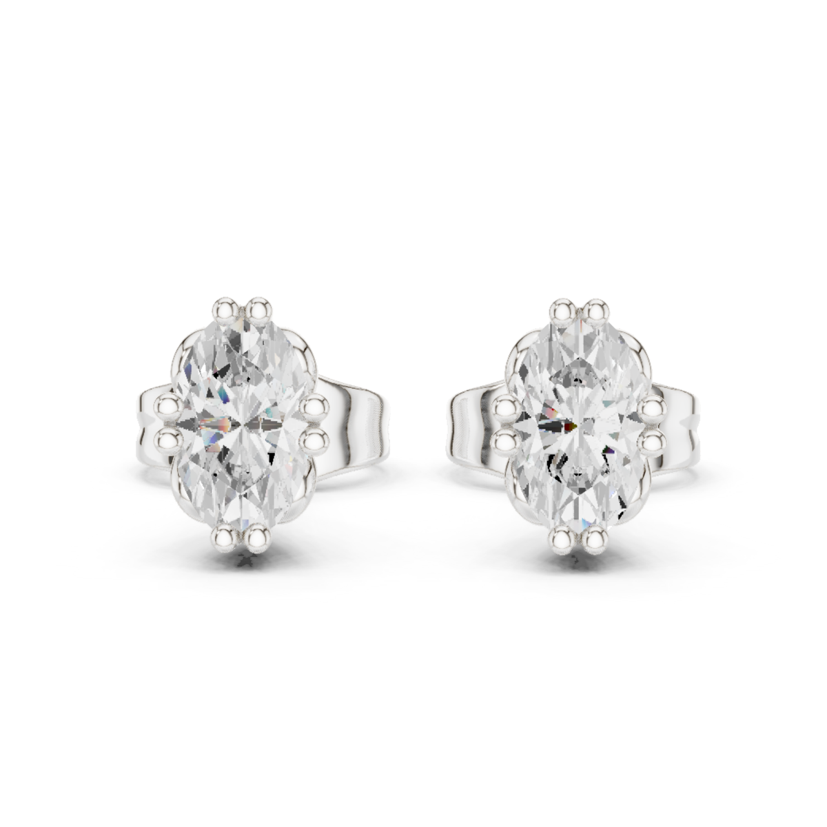 Oval Cut Solitaire Lab Grown Diamond Prong Set Stud Earring