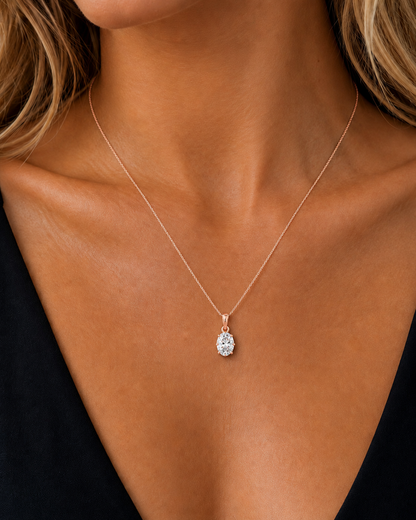 Oval Double Prong Set Solitaire lab grown Diamond Pendant - HIGHCARAT DIAMONDS