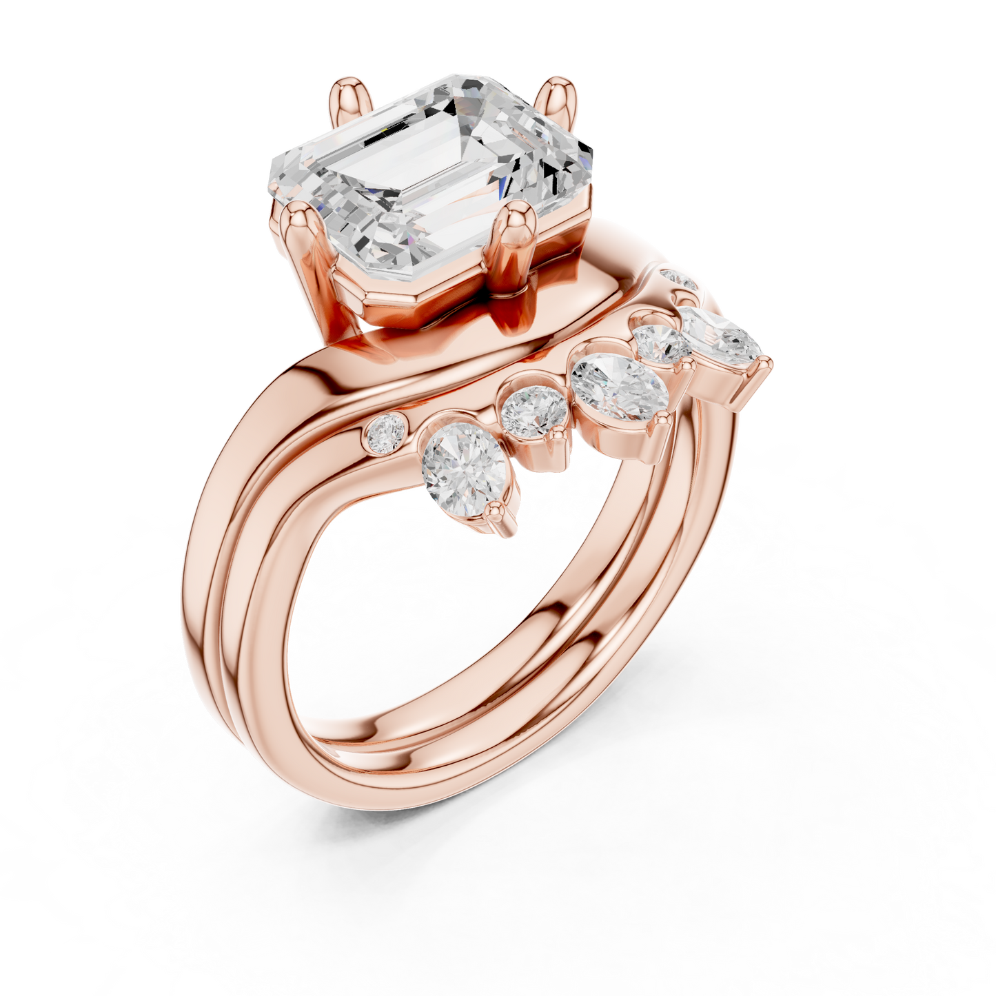 Emerald, Oval & Round Shape Lab grown Diamond unique Shape Different Classic Diamond Ring For Her Women - HIGHCARAT DIAMONDS