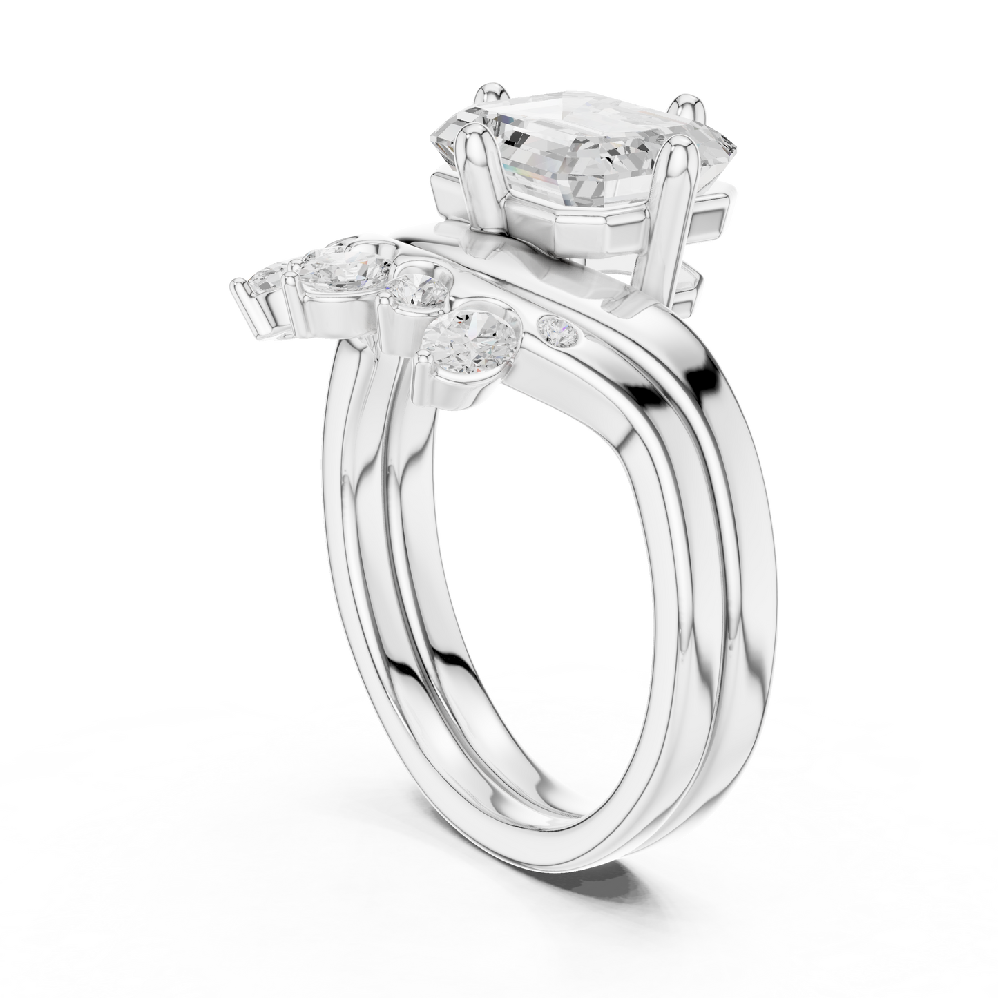 Emerald, Oval & Round Shape Lab grown Diamond unique Shape Different Classic Diamond Ring For Her Women - HIGHCARAT DIAMONDS