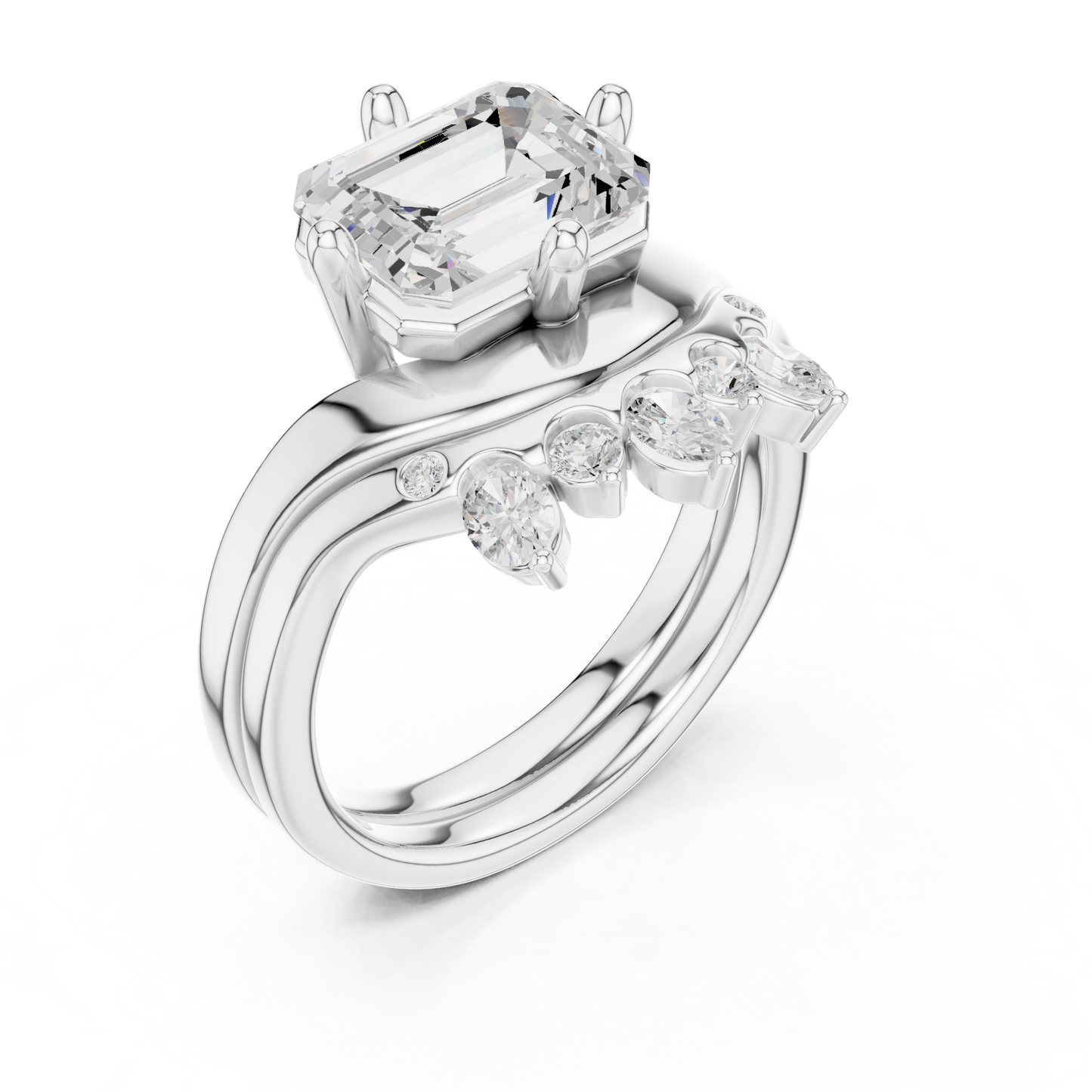 Emerald, Oval & Round Shape Lab grown Diamond unique Shape Different Classic Diamond Ring For Her Women - HIGHCARAT DIAMONDS
