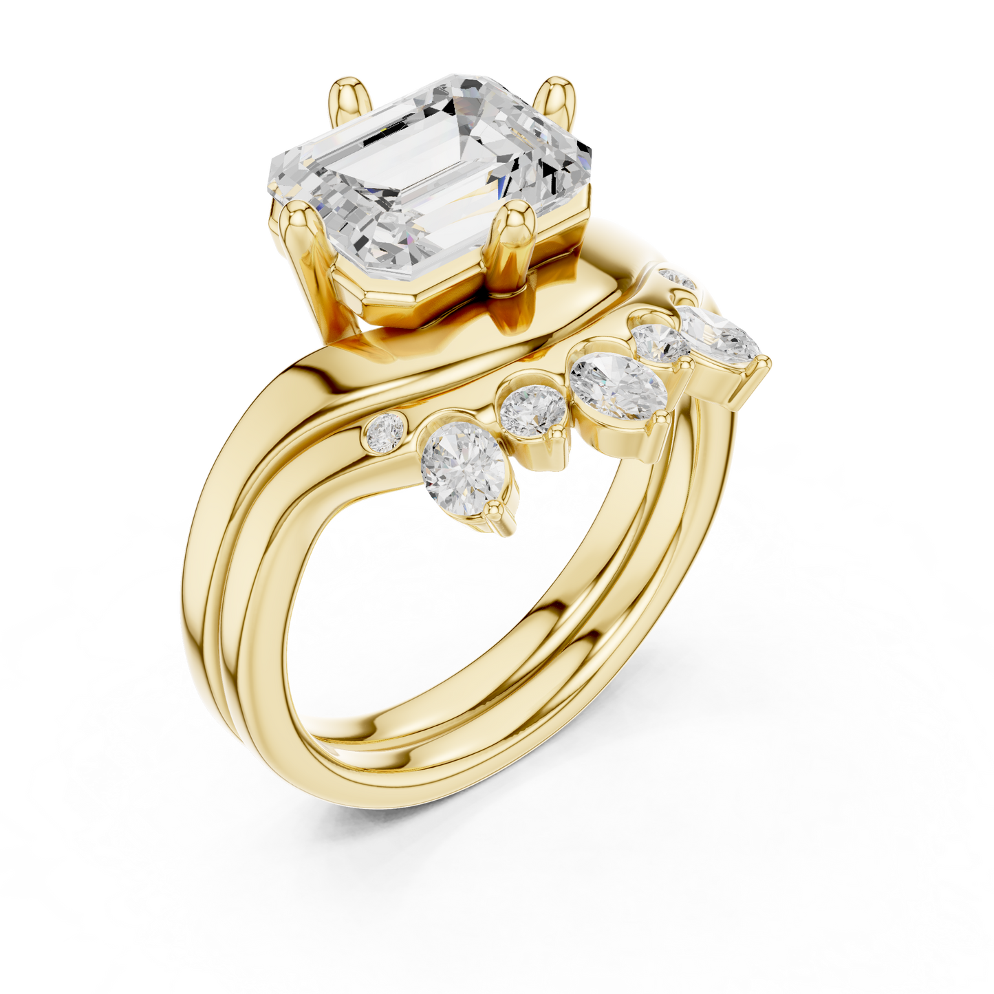 Emerald, Oval & Round Shape Lab grown Diamond unique Shape Different Classic Diamond Ring For Her Women - HIGHCARAT DIAMONDS