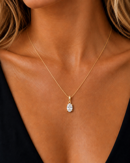 Oval Gold Four Prong Set Solitaire Lab Grown Diamond Pendant - HIGHCARAT DIAMONDS