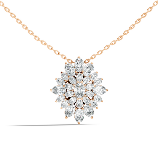 Lab Grown Diamond Sunburst Cluster Pendant 14K Rose Gold Timeless Floral Design Jewelry - HIGHCARAT DIAMONDS