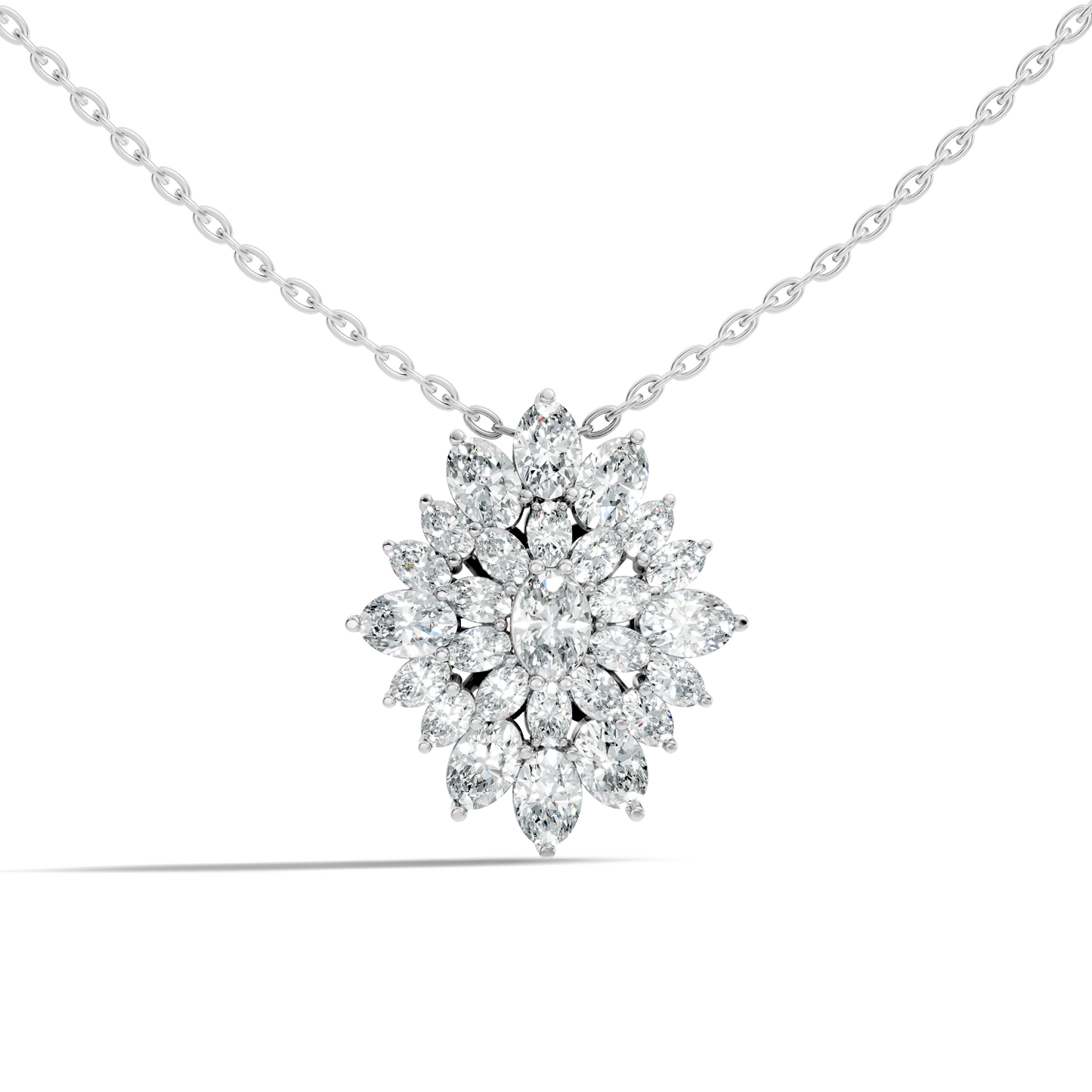 Lab Grown Diamond Sunburst Cluster Pendant 14K Rose Gold Timeless Floral Design Jewelry - HIGHCARAT DIAMONDS