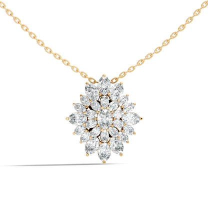 Lab Grown Diamond Sunburst Cluster Pendant 14K Rose Gold Timeless Floral Design Jewelry - HIGHCARAT DIAMONDS