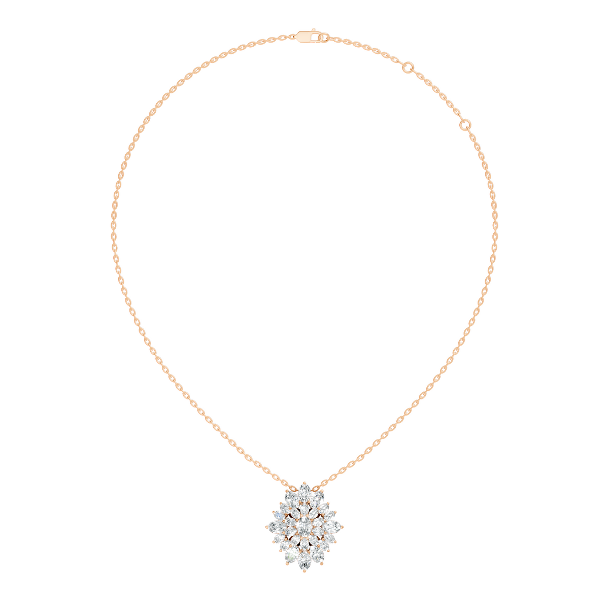 Lab Grown Diamond Sunburst Cluster Pendant 14K Rose Gold Timeless Floral Design Jewelry - HIGHCARAT DIAMONDS