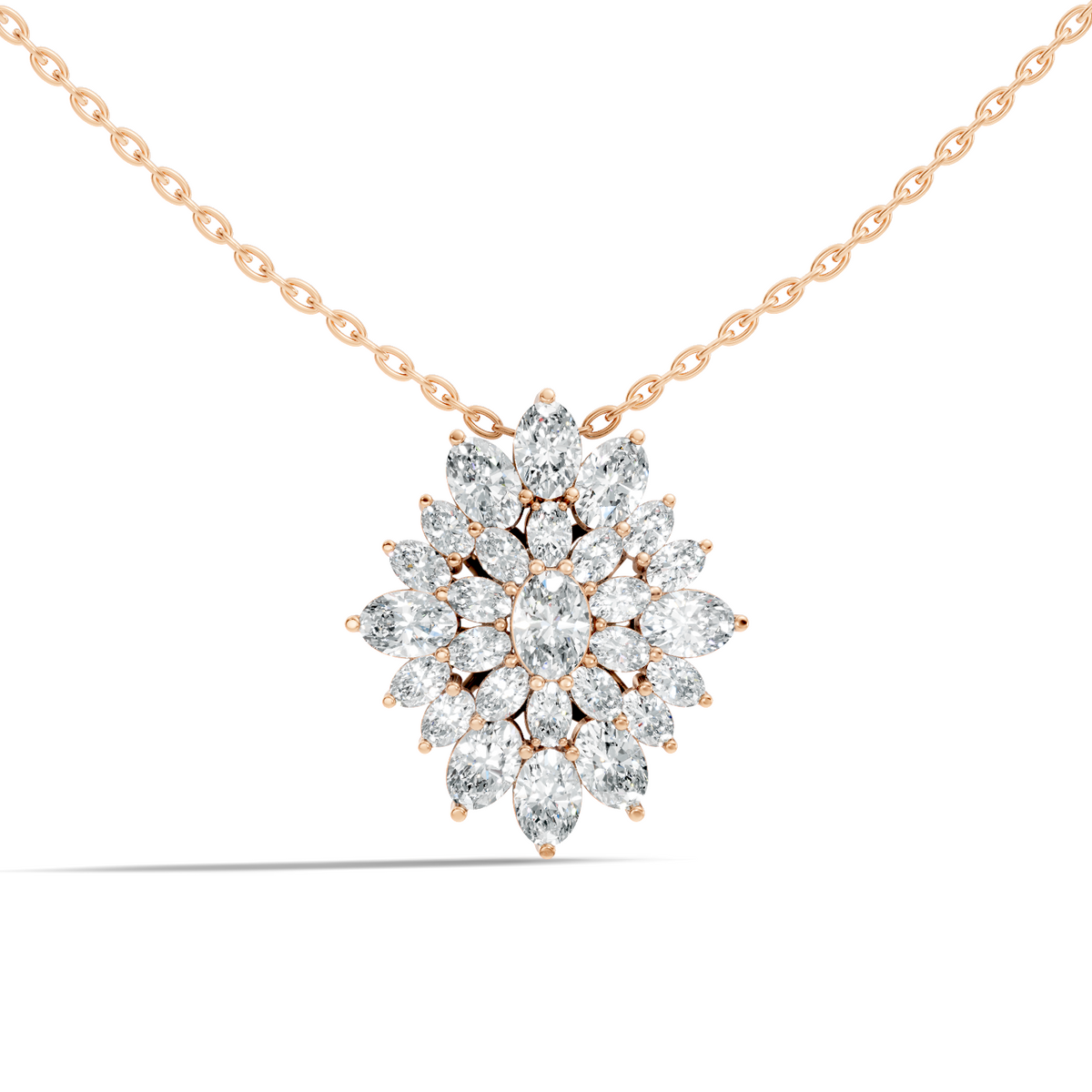 Lab Grown Diamond Sunburst Cluster Pendant 14K Rose Gold Timeless Floral Design Jewelry - HIGHCARAT DIAMONDS
