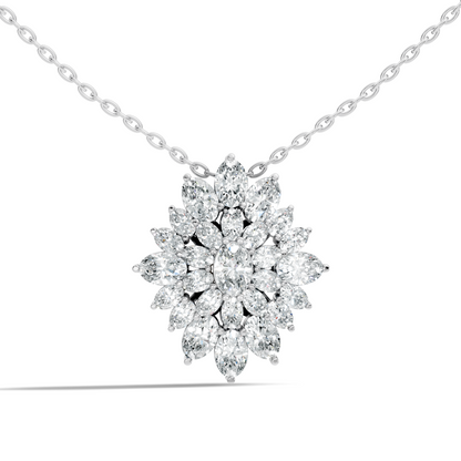 Lab Grown Diamond Sunburst Cluster Pendant 14K Rose Gold Timeless Floral Design Jewelry - HIGHCARAT DIAMONDS