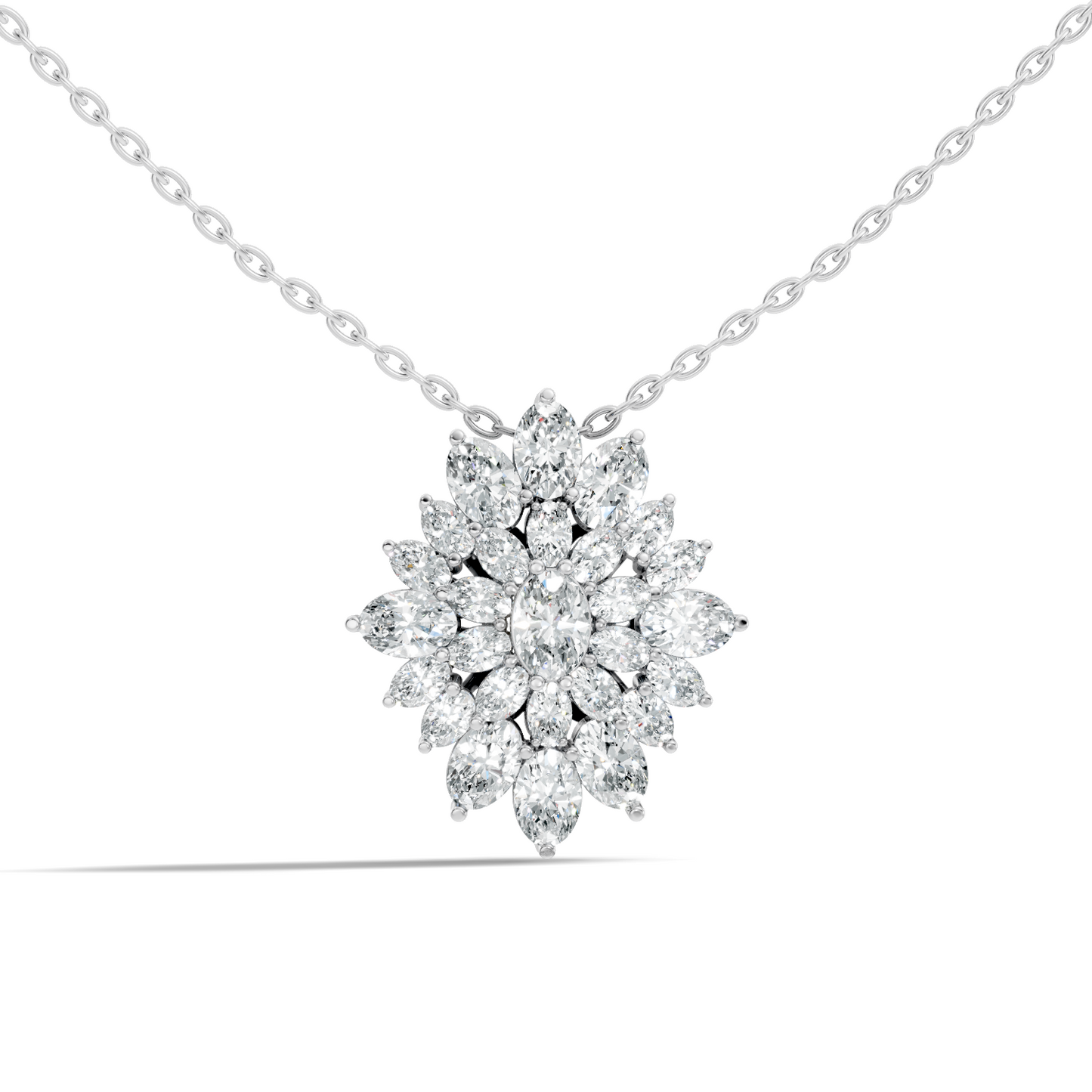 Lab Grown Diamond Sunburst Cluster Pendant 14K Rose Gold Timeless Floral Design Jewelry - HIGHCARAT DIAMONDS